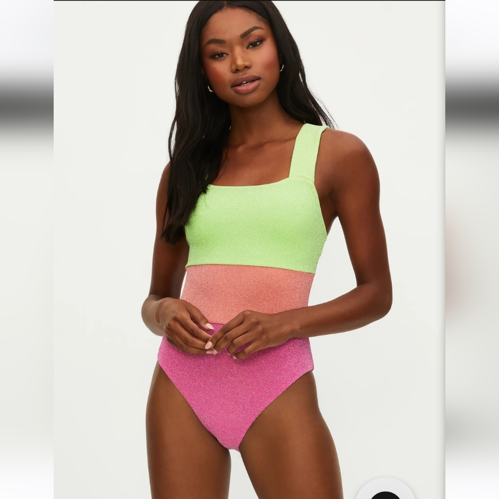 Beach Riot Lime Green and Pink One Piece Swimsuit